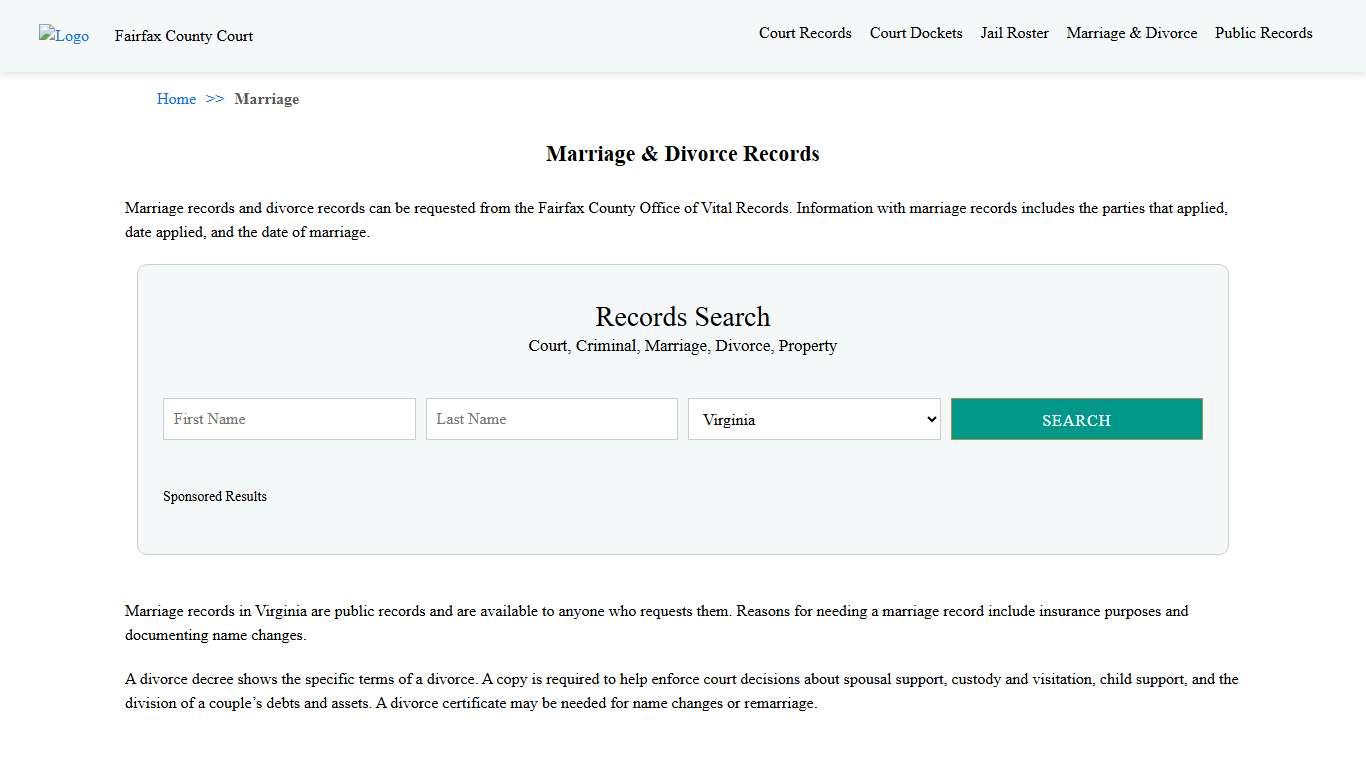 Marriage & Divorce Records Fairfax County Court